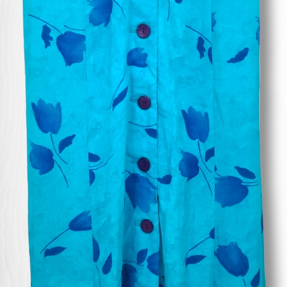 Expo Women's Blue Floral Long Sleeveless V-Neck Maxi Button Down Dress Size 8 - Picture 4 of 13